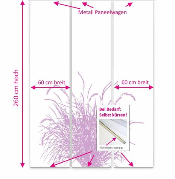 Reed 24 - flieder blanco Flächenvorhang - 3teiliges Set Flächenvorhang 3er Set, Schiebegardine, Schiebegardinen, blickdicht, Flächenvorhang blickdicht, Schiebevorhang,
